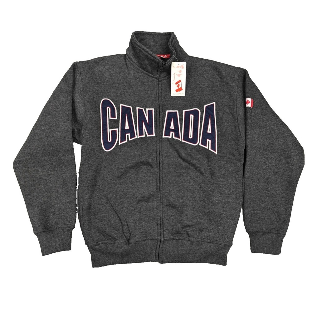 Canada Jacket Mens Small Gray Full Zip Fleece Lined Sweatshirt Stand Collar New